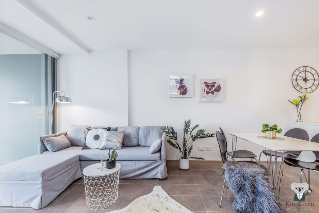 An organized living room following the KonMari method.